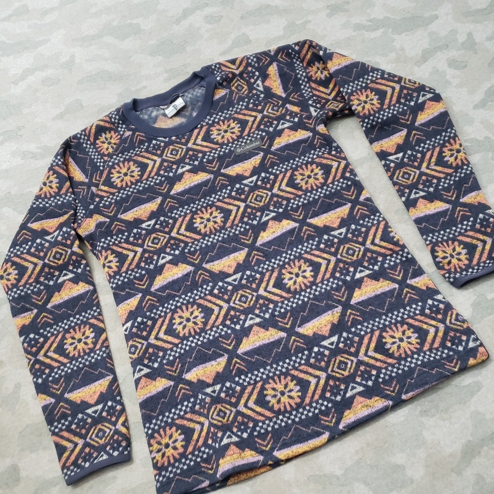 Columbia Sweater Womens Medium Blue Pullover Geo Print Gorpcore Outdoors Travel - Picture 2 of 9